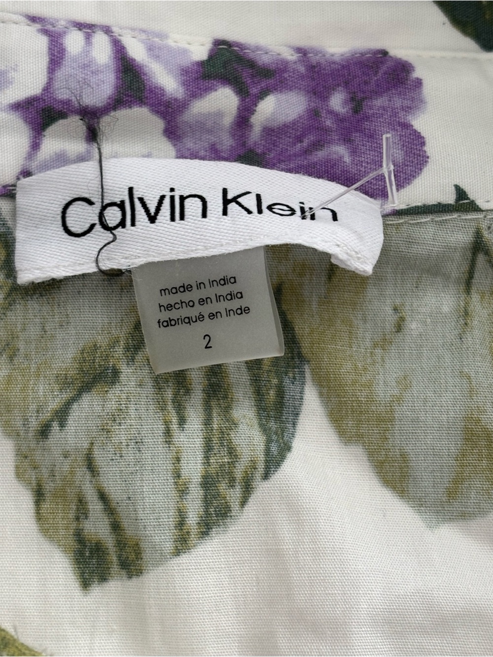 🐞Calvin Klein White Mini Dress with Purple, Yellow & Teal Floral Print - Picture 4 of 12